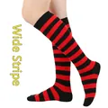 Chaussettes montantes à rayures larges rouges et noires pour cosplay et sport - Taille unique / Large Rayure / Rouge & Noir