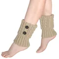 Calentadores de punto de cable caqui con botones para decoración de botas y calor. - Talla única / Estilo Punto Trenzado con Botones / Beige Oscuro
