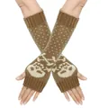 Warm acrylic knitted fingerless arm warmers featuring a skull pattern for autumn winter - One Size / Khaki