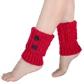Calentadores rojos de punto de ochos con botones para calor invernal y decoración - Talla única / Estilo Punto Trenzado con Botones / Rojo