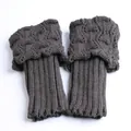 Short knitted leg warmers with hollow flip-over wave pattern in dark coffee grey - One Size / Dark Gray