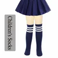 Navy blue children's knee-high socks with three white stripes for school or cosplay - One Size (7-12 Years) / Black Navy with White Stripes