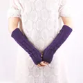 Stylish purple cable knit long arm warmers and fingerless gloves for winter warmth - Purple