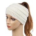 White chunky knit headband for women featuring a ponytail-friendly open top design - White
