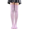 Chaussettes montantes douces rayées violettes et blanches pour fêtes et carnaval - Taille unique / Rayures Fines (Article 22) / Rose-Violet et Blanc