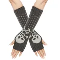 Warm dark grey knit fingerless long arm warmers featuring a white skull and crossbones design - One Size / Medium Grey