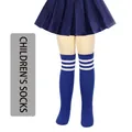 Blue and white striped knee-high knit socks for girls in school style - One Size (7-12 Years) / Royal Blue with White Stripes