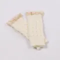 Elegant cream knitted arm warmers featuring delicate lace trim and classic cable pattern. - One Size / Half Finger Gloves (ST72) / White