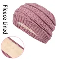 Cinta de punto rosa palo con forro polar cálido para protección contra el frío - Diadema con Forro Polar / Púrpura Cuero