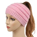 Pink cable knit ponytail headband for women, stylish warm ear warmer for winter - Pink
