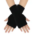 Warm black knitted fingerless arm warmers for autumn and winter featuring ribbed texture - One Size / Black