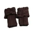 Short dark brown knitted leg warmers for boots with textured fold-over cuff design - One Size / Coffee