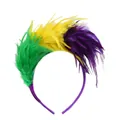 Vibrant Mardi Gras festival feather headband featuring green, yellow and purple plumage details - Purple Yellow Green (3269 Feather Headband)