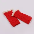 Red cable knit arm warmers with delicate cream lace trim for winter warmth - One Size / Half Finger Gloves (ST72) / Red