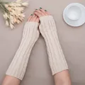 Premium beige cable knit long fingerless arm warmers for autumn and winter warmth - Light Beige