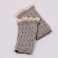 Cozy grey cable-knit leg warmers with delicate cream lace trim for winter boots. - One Size / Light Gray