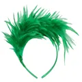 Detailed view of vibrant green feather headband for carnival and festive party costumes - Green (3269 Feather Headband)