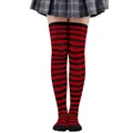 Chaussettes montantes rayées rouges et noires pour Halloween et carnaval - Taille unique / Rayures Fines (Article 25) / Noir et Rouge