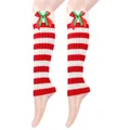 Red and white striped Christmas leg warmers with plush trim and decorative bows - One Size / Red And White Striped (5#)