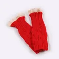 Red knitted fingerless gloves for women with elegant beige lace trim for winter warmth protection - One Size / Red