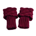 Burgundy cable knit short boot cuffs featuring a stylish fold-over design and ribbed texture - One Size / Burgundy