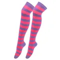 Chaussettes montantes à rayures rose et violet pour costumes de fête et de carnaval - Taille unique / Rayures Larges (47) / Violet et Rose Framboise