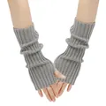 Grey knitted fingerless gloves and slouchy arm warmers for a trendy Japanese streetwear style - One Size / Light Gray
