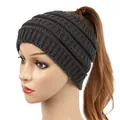 Women's dark grey wide knitted ponytail headband for winter messy bun beanie hat - Dark Gray