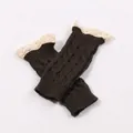 Mitaines en tricot torsadé marron foncé pour femmes avec dentelle crème délicate - Taille unique / Gants Demi-doigts (ST72) / Gris foncé