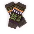 Detail view of colorful knitted fingerless gloves with winter snowflake patterns - One Size / Dark Gray