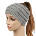 Grey knitted ponytail headband for women, stylish winter head warmer hair accessory - Light Gray