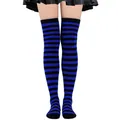 Black and blue horizontal striped over-the-knee cosplay thigh-high socks for women. - Fine Striped (55)