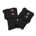 Black knit leg warmers for boots with decorative brown buttons and ribbed texture - One Size / Black