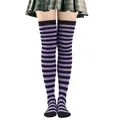 Chaussettes hautes à rayures violettes et noires pour déguisements de fête - Taille unique / Rayures Fines (58) / 1 Paire / Mauve et Noir