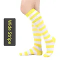 Chaussettes montantes à rayures larges jaunes et blanches pour femmes, cosplay et sport - Taille unique / Rayures Larges (16) / Jaune/Blanc
