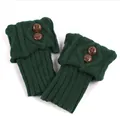 Dark green cable knit boot cuffs with brown decorative buttons for winter warmth - One Size / Dark Green
