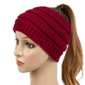 Elegant wine red knitted ponytail headband for women autumn winter wide headgear accessory - Wine Red