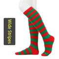 Chaussettes hautes à rayures larges rouge et vert pour cosplay et spectacle femme - Taille unique / Rayures Larges (17) / Rouge et Vert