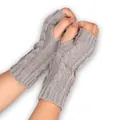 Stylish grey cable knit fingerless gloves providing warmth and comfort during autumn and winter - One Size / Light Gray