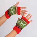 Guanti senza dita in maglia natalizia con motivo a renna in colori rosso e verde festivo - Taglia unica / Rosso