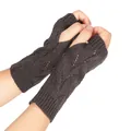Elegant deep brown acrylic knitted fingerless gloves featuring a stylish hollow-out pattern - One Size / Dark Gray