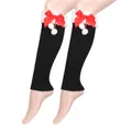 Black knit leg warmers with festive red bow and white fuzzy trim decor for Christmas - One Size / Black