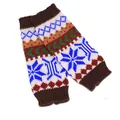 Winter knitted fingerless arm warmers with blue snowflake patterns on a clean white background - One Size / Coffee
