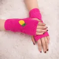 Gros plan sur des mitaines en tricot rose avec broderie d'ananas - Taille unique / Rouge Rose Fluorescent