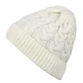 Cozy white cable-knit beanie hat with ribbed cuff for stylish winter warmth and comfort - Adjustable / White