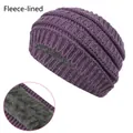 Diadema deportiva de punto morada para invierno con forro de felpa gris grueso - Diadema con Forro Polar / Púrpura Oscuro