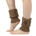 Braune Zopfstrick-Stulpen mit Knöpfen für warme Beine im Winter - Einheitsgröße / Khaki