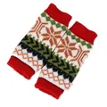 Knitted snowflake patterned arm warmers with red ribbed cuffs for winter warmth. - One Size / Red