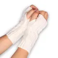 Cozy cream cable-knit fingerless gloves for warm typing and phone use - One Size / White
