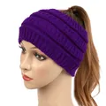 Purple knitted ponytail headband for women, thick winter warm elastic hair band for sking - Purple